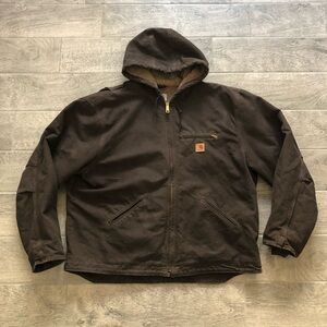 Vintage 90s Carhartt J141 Dark Brown Hooded Detroit Jacket Men’s Size 2XL